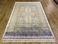 Blue Gold Silk Rug, Medallion Design Classic Silk Carpet