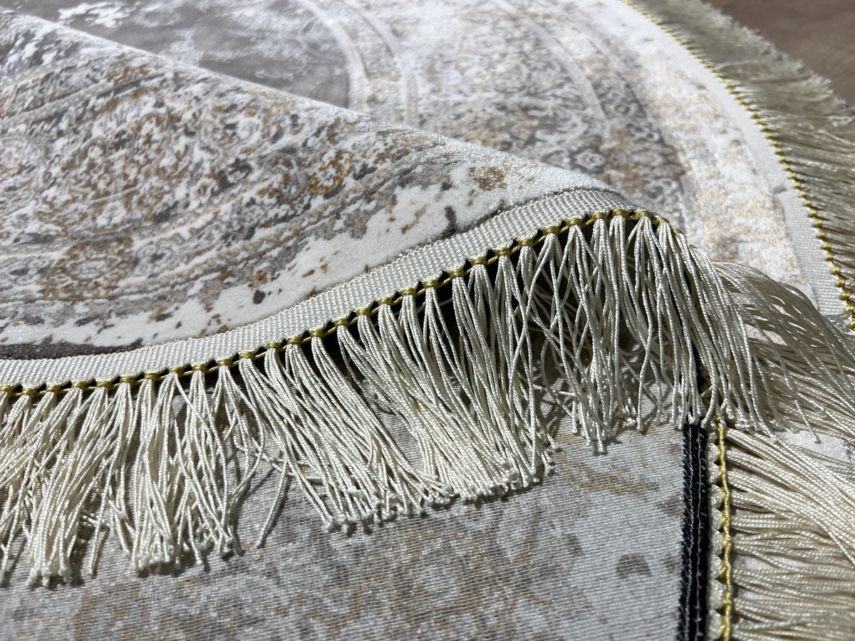 5x5 Ft Gray Brown Silk Rug, Medallion Design, Classic Luxury Area Rug