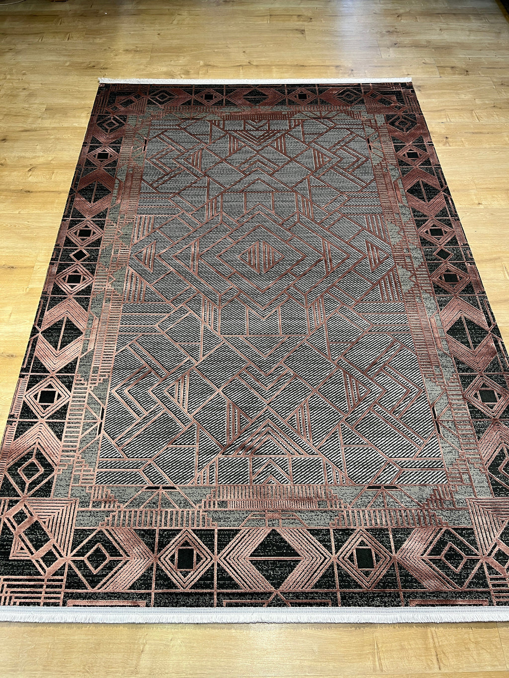 5x8 ft Gray Bronze Geometric Modern Bamboo Area Rug