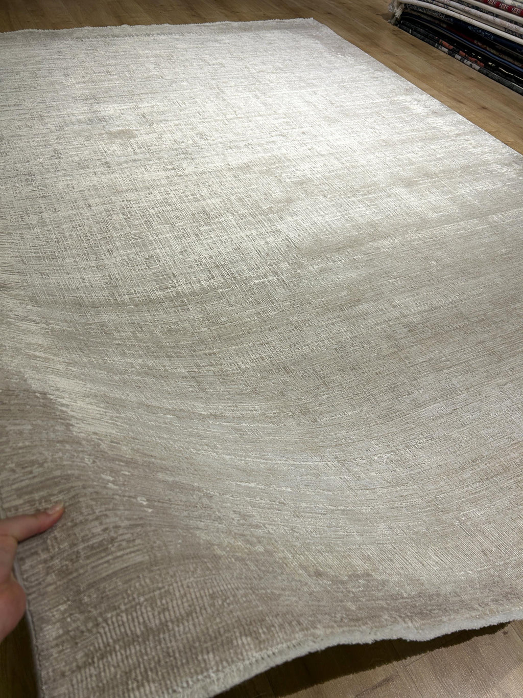Beige Cream Bamboo Rug with Minimalist Modern Patterns