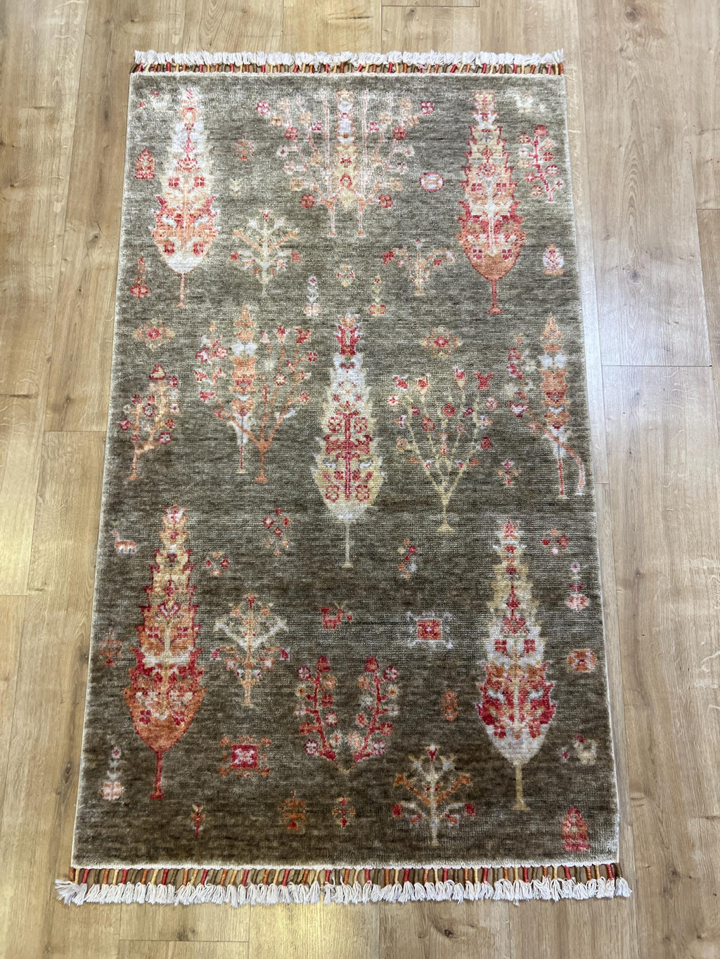 3x5 ft Green Carpet, Anatolian Style, Turkish Nostalgia Rug, Tree Pattern Rug