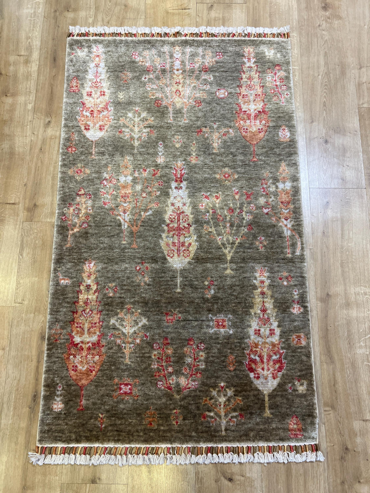 3x5 ft Green Carpet, Anatolian Style, Turkish Nostalgia Rug, Tree Pattern Rug