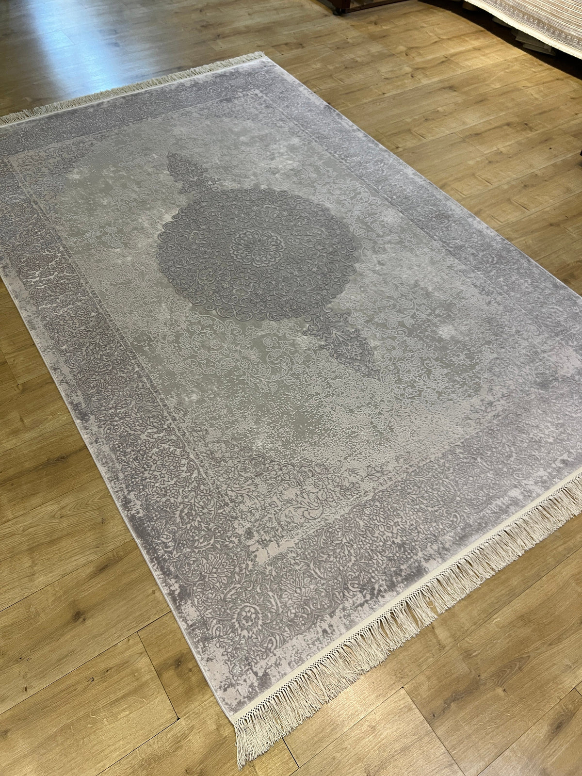 Gray Bamboo Medallion Rug, Turkish Carpet, Home Decor (5x8 ft)