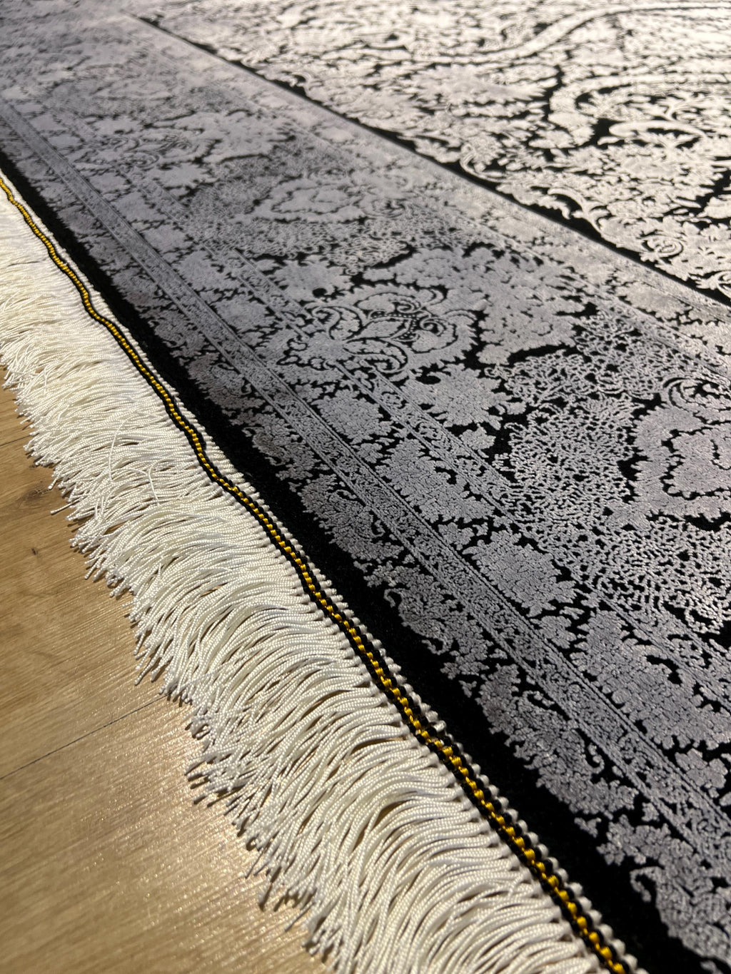 7x10 ft Black and Silver Turkish Style Rug, Traditional Area Rug, Living Room Carpet