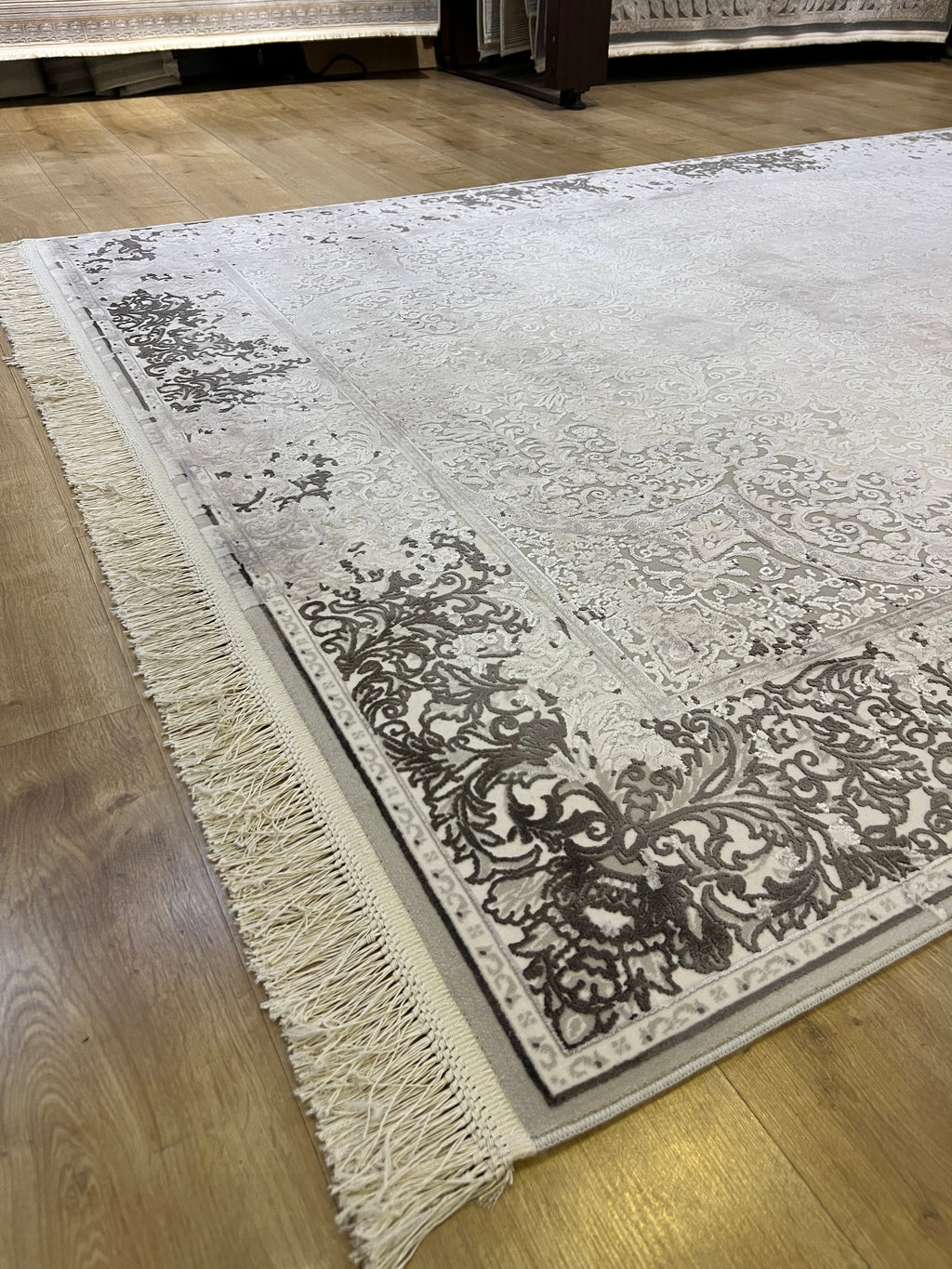 Gray Bamboo Rug, 5x8 ft, Classic Medallion Carpet, Turkish Home Decor