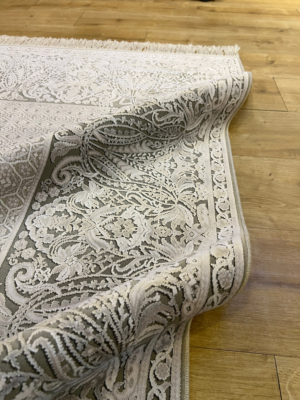 Gray Bamboo Rug, Turkish Luxury Carpet, 5x8 ft