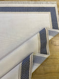 White and Blue Bamboo Rug, Bordered Minimalist Rug, 5x8 ft