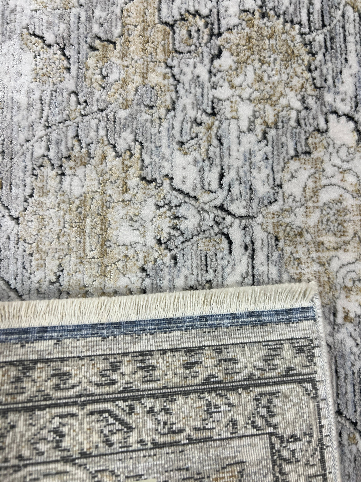 Gray Bamboo Rug, Turkish Floral Carpet, 5x8 ft