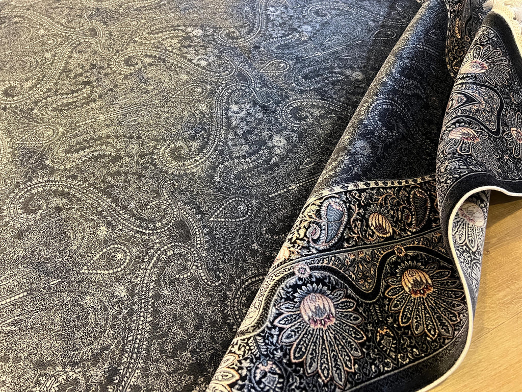 Black Gray Silk Turkish Carpet, Luxury Home Decor (5x8 ft)