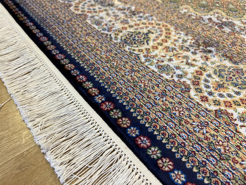 Dark Blue Silk Turkish Rug, 7x10 ft, Medallion Rug, Living Room Carpet