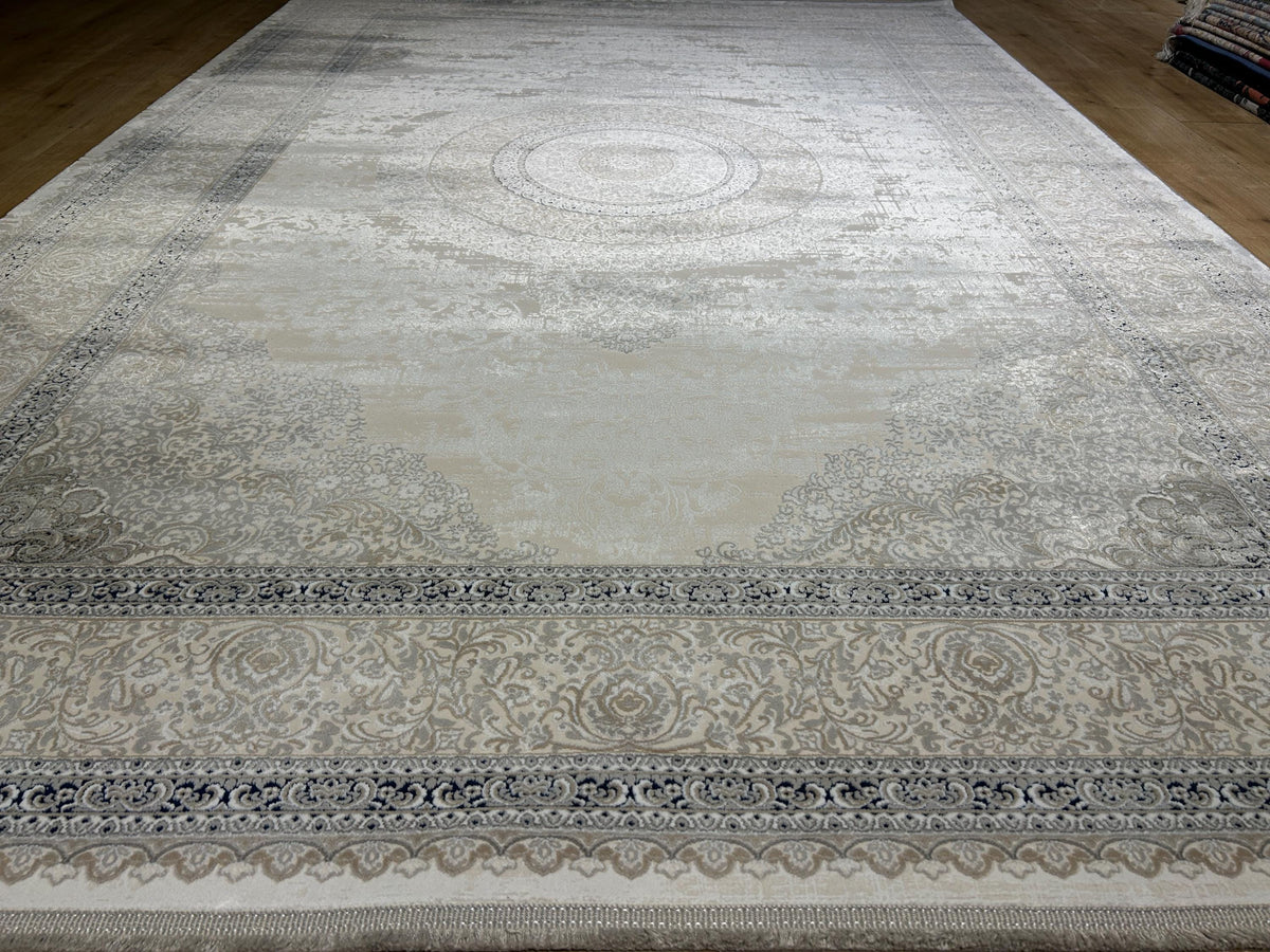Cream Navy Blue  Bamboo Rug, Classic Medallion Bamboo Carpet, Home Decor