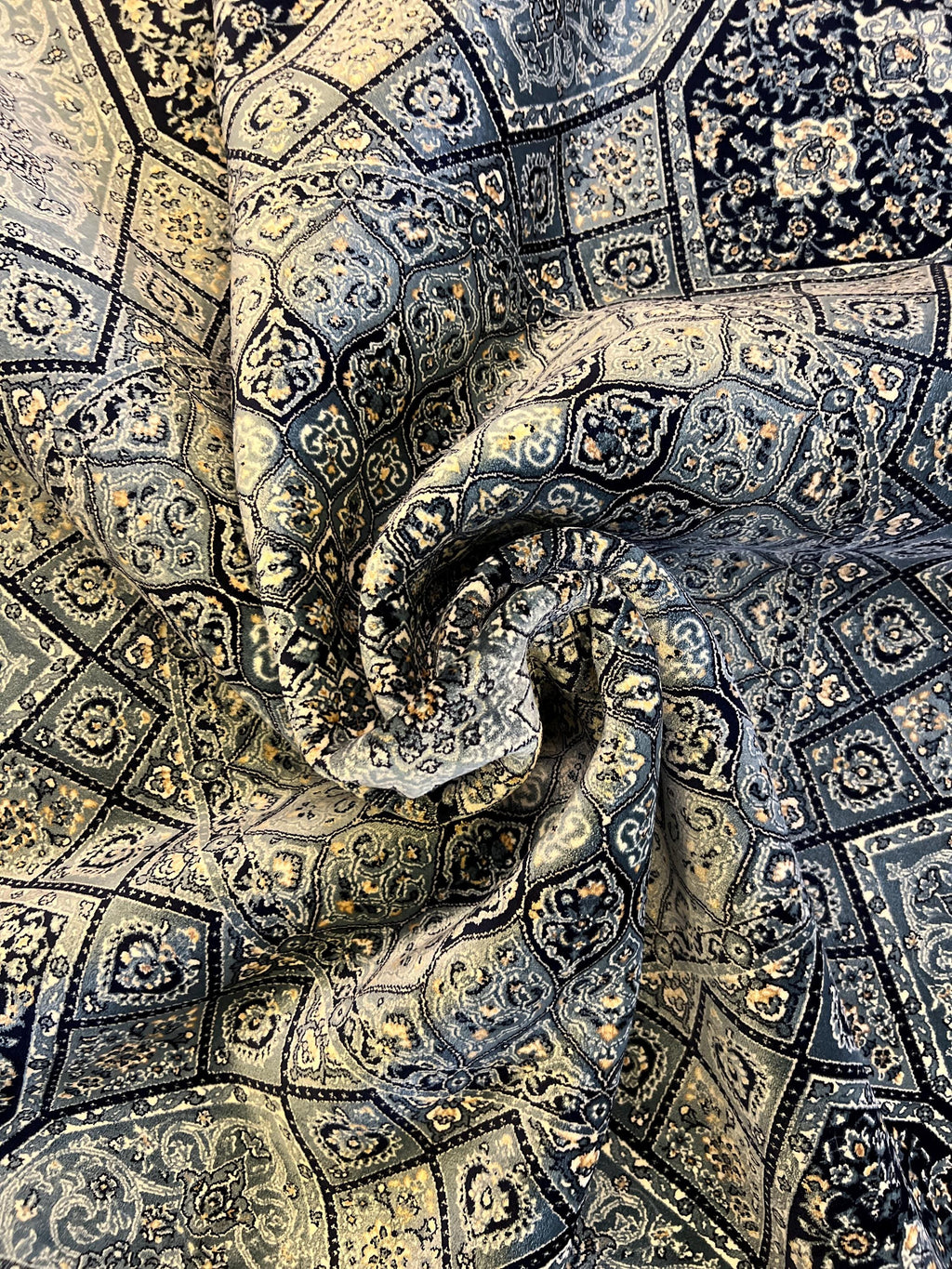 5x8 Silk Rug, Navy Blue White Medallion, Classic Turkish Style, Luxury Carpet