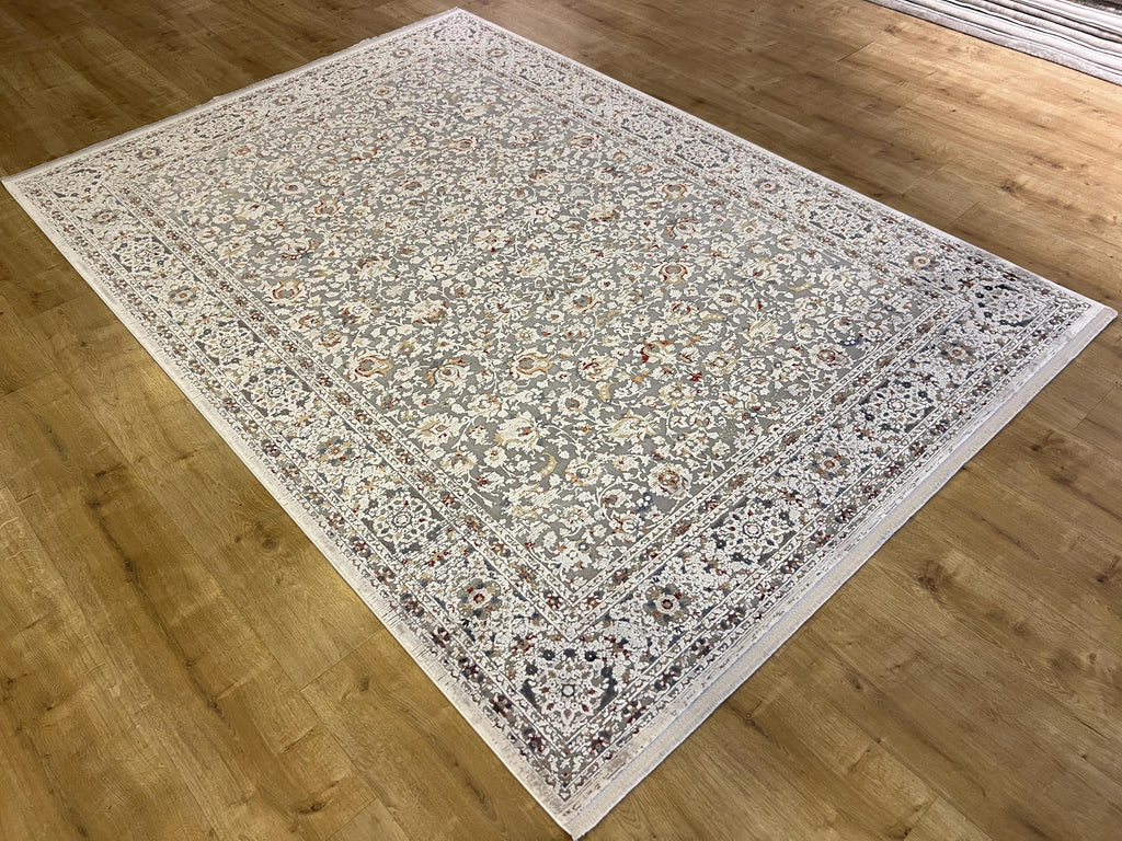 5x8 Gray Bamboo Rug, Floral Pattern Turkish Bamboo Carpet