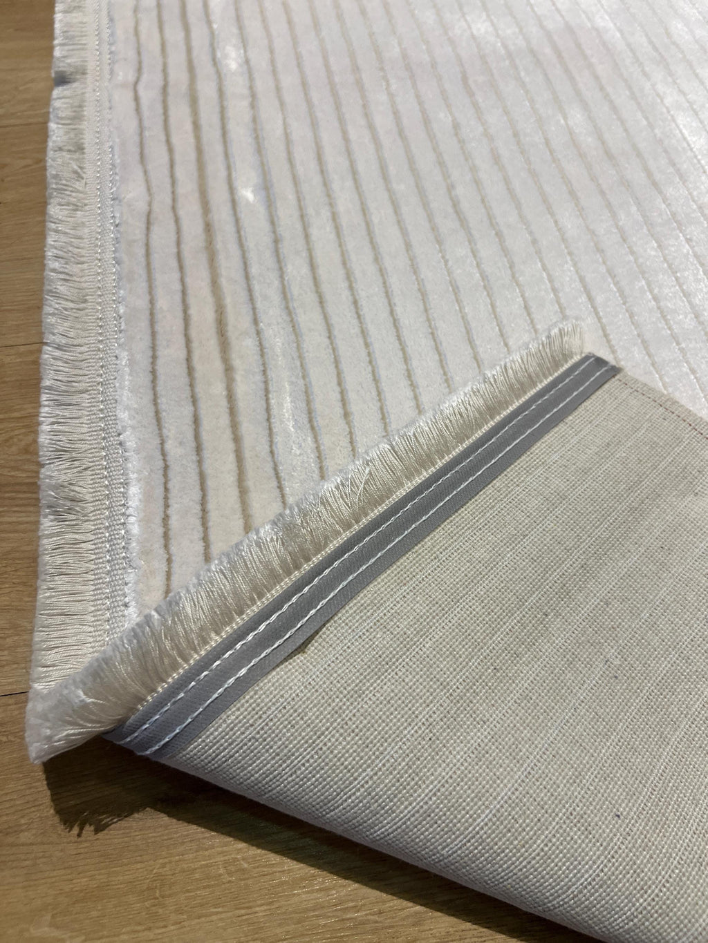 5x8 ft Ivory Cream Striped Bamboo Rug, Soft Modern Carpet