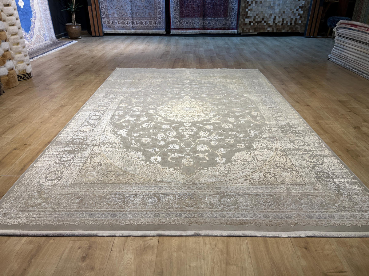 7x10 Beige Gold Bamboo Rug, Medallion Classic Carpet, Luxury Living Room Rug