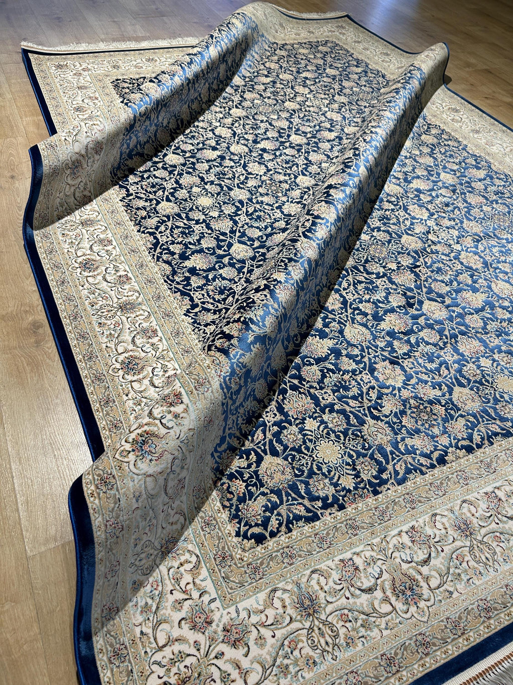 7x10 ft Floral Blue Silk Rug, Classic Silk Carpet, Luxury Home Decor