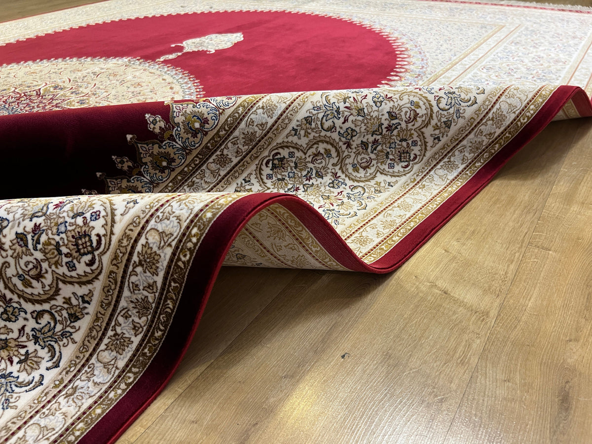 7x10 ft Silk Rug, Red Ground Gold Medallion Classic Design Silk Carpet