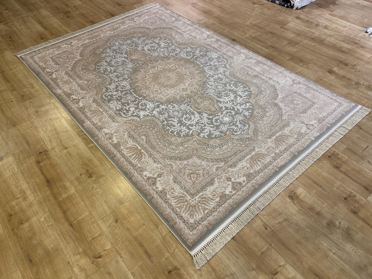 5x8 ft Gray Beige Bamboo Rug with Classic Medallion Design
