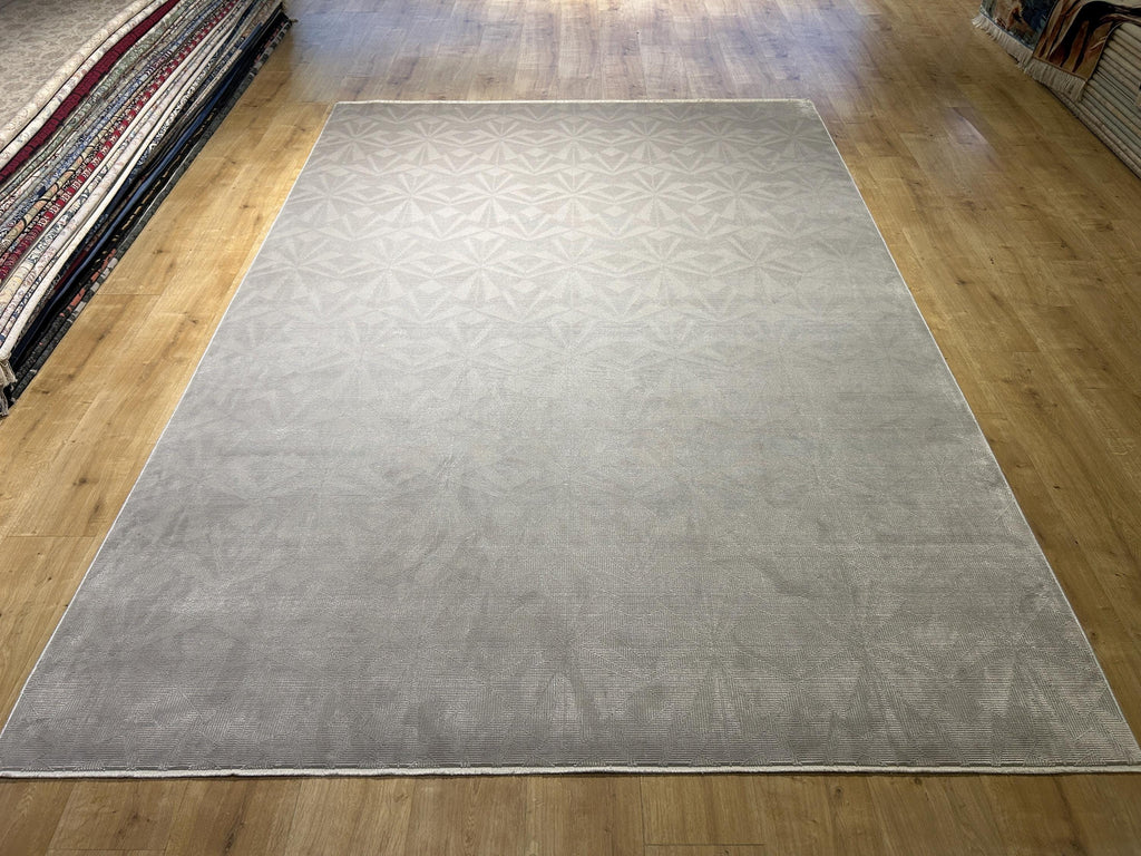 7x10 ft Gray Bamboo Rug, Geometric Striped Modern Area Rug