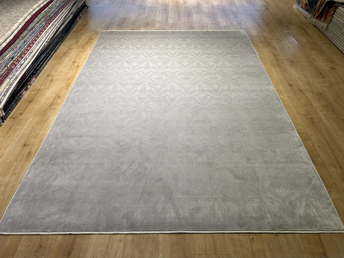7x10 ft Gray Bamboo Rug, Geometric Striped Modern Area Rug