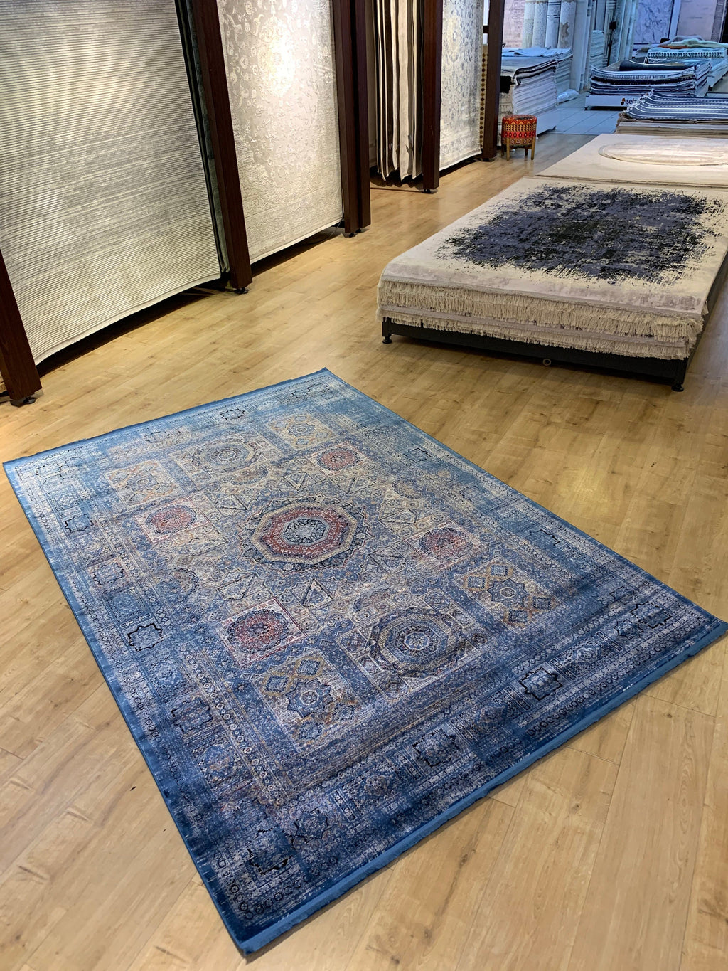 Blue Bamboo Rug, Ethnic Style, 5x8 ft Soft Touch