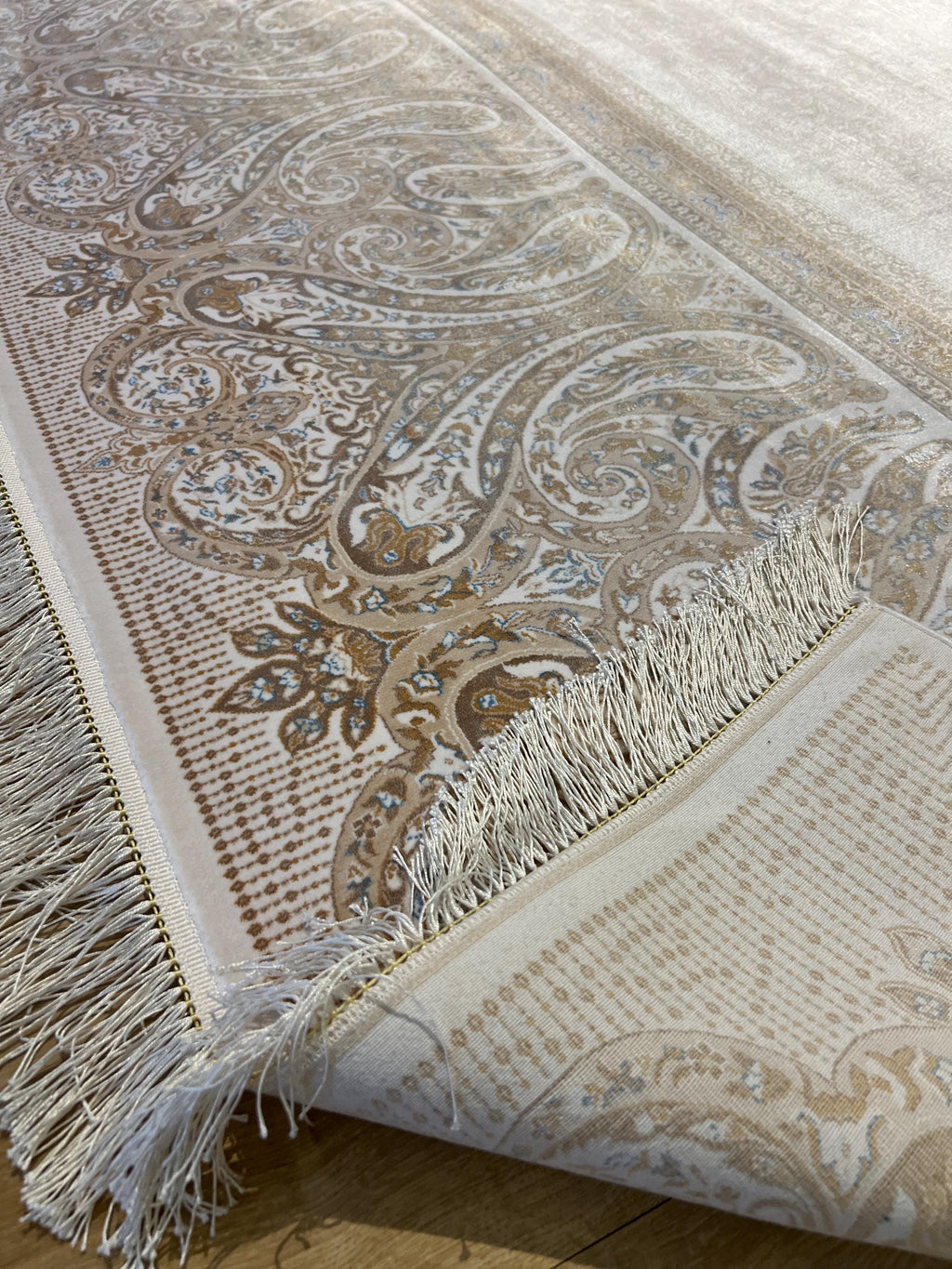 Cream Gold Silk Carpet, 8x11 ft, Luxury Silk Rug, Home Decor