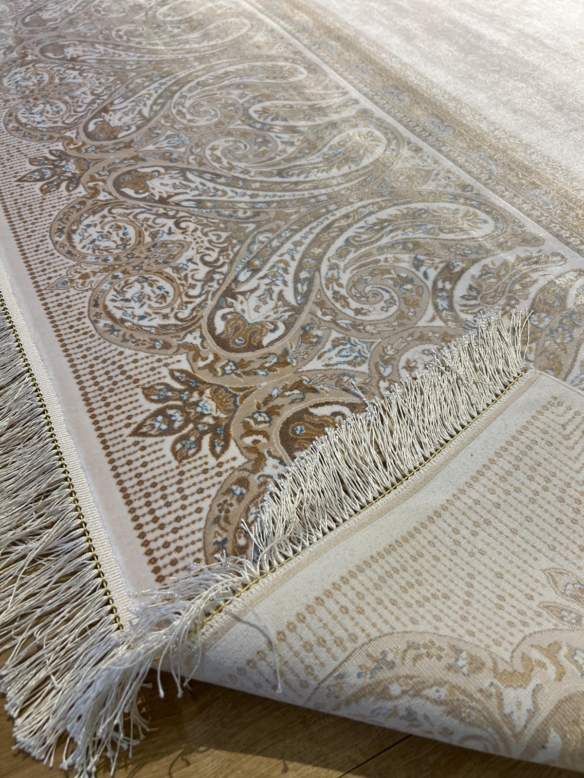 Cream Gold Silk Carpet, 8x11 ft, Luxury Silk Rug, Home Decor