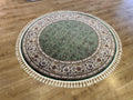 Green Beige Silk Circle Rug, Turkish Carpet, 5.24 ft