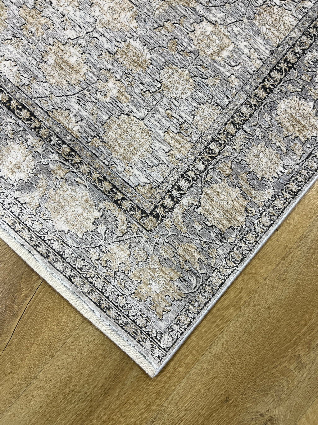 Gray Bamboo Rug, Turkish Floral Carpet, 5x8 ft
