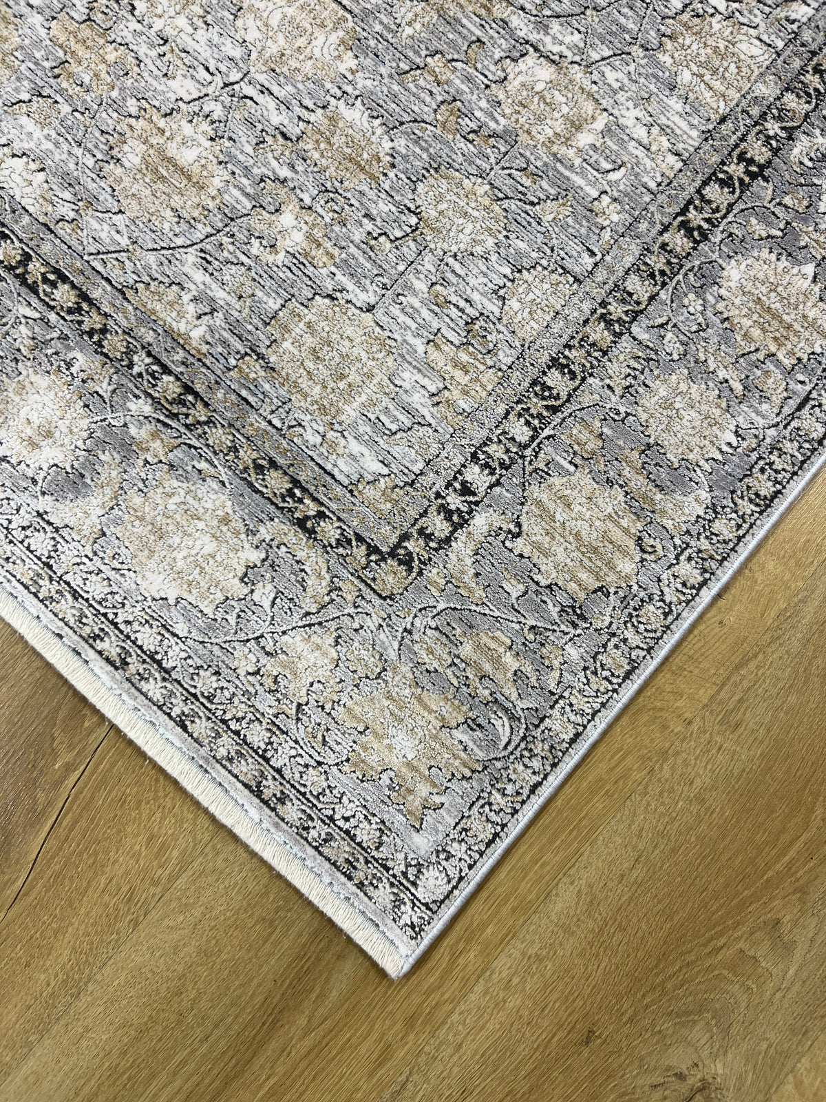 Gray Bamboo Rug, Turkish Floral Carpet, 5x8 ft