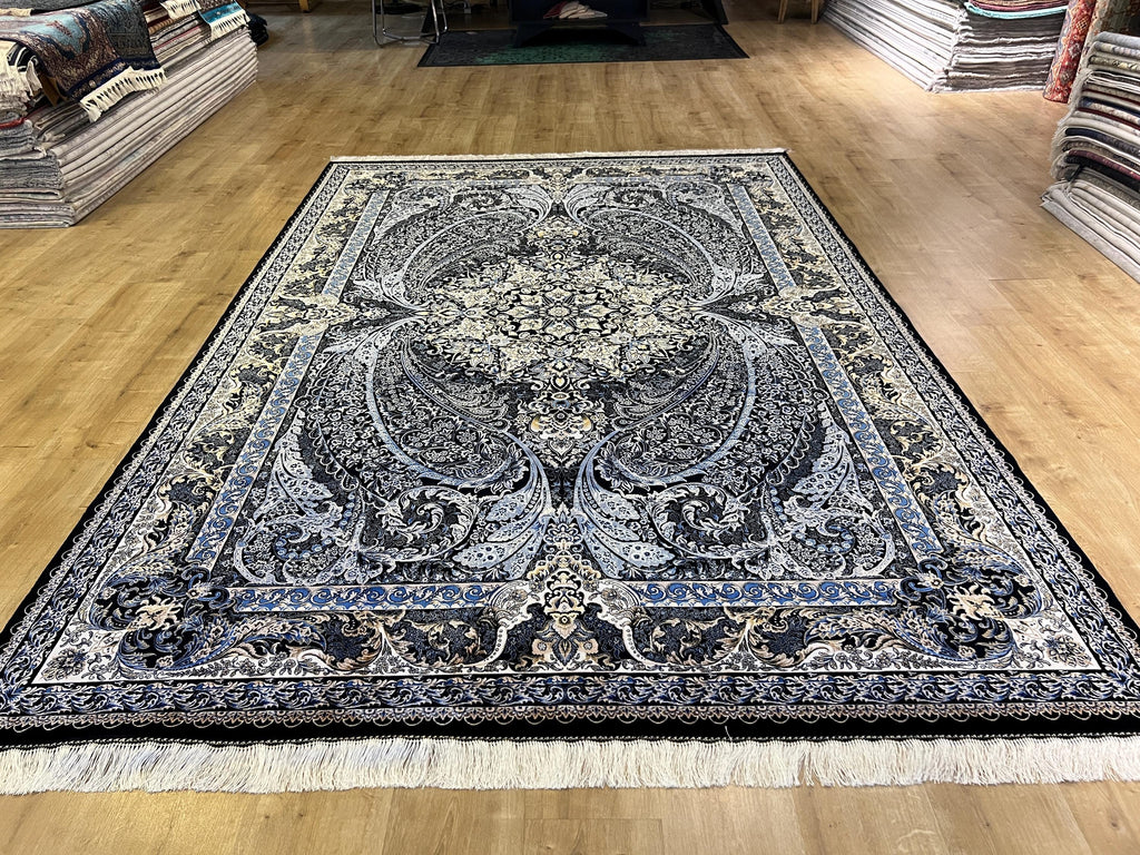 7x10 Modal Silk Rug, Ornate Medallion Pattern, Luxury Turkish Large Carpet