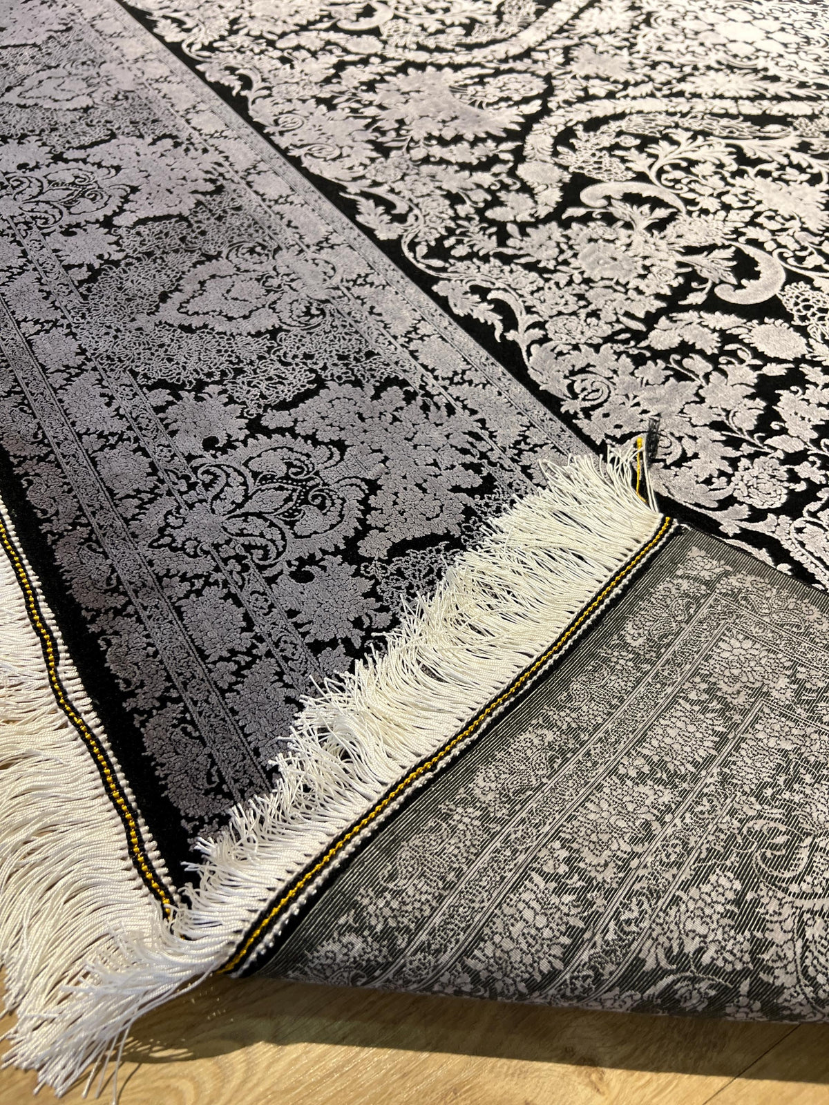 7x10 ft Black and Silver Turkish Style Rug, Traditional Area Rug, Living Room Carpet