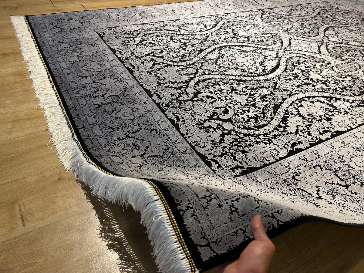 7x10 ft Black and Silver Turkish Style Rug, Traditional Area Rug, Living Room Carpet
