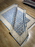 Blue Silk Rug, Classic Silk Carpet with Floral Pattern