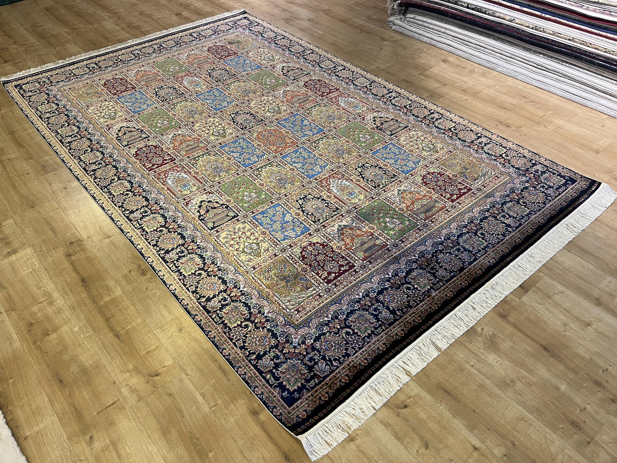 Dark Blue Silk Rug 7x10 ft, Traditional Oushak Style