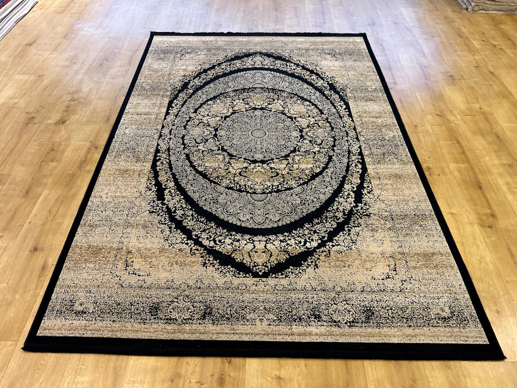 5x8 ft Gold Black Bamboo Turkish Rug, Living Room Carpet