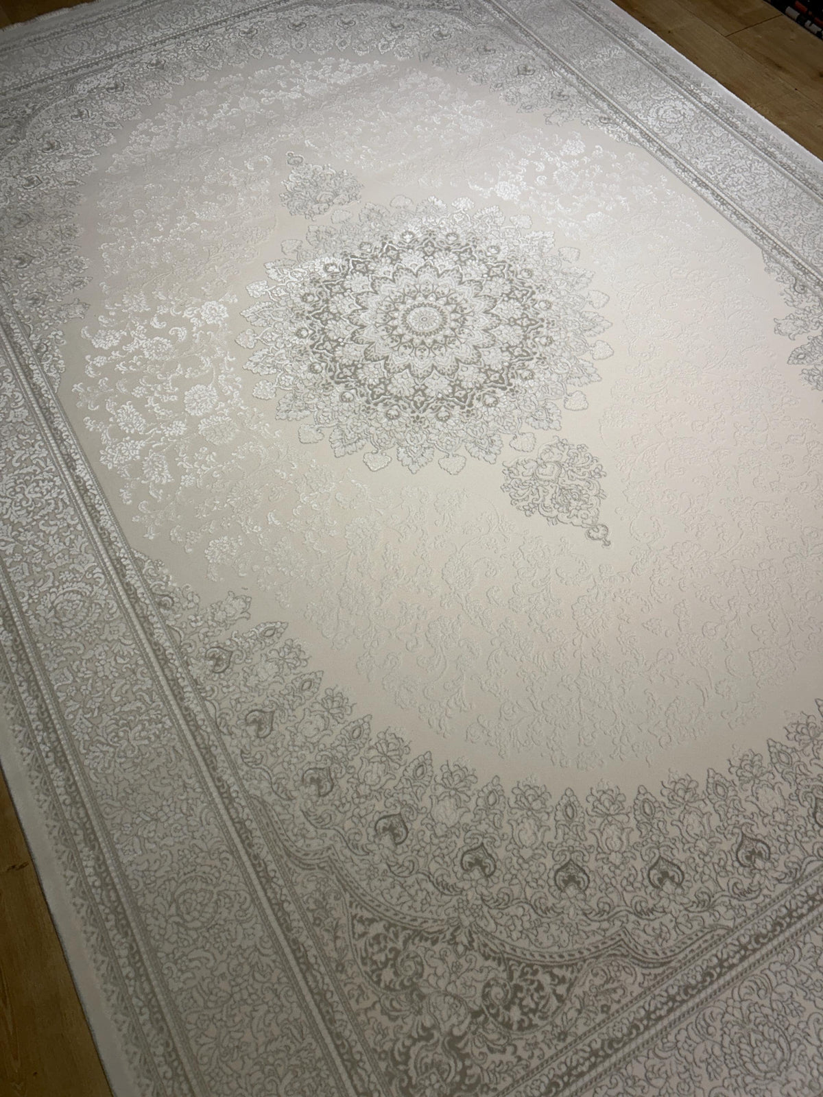 Ivory Gray Bamboo Rug, Minimalist Design Classic Medallion Bamboo Carpet, Home Decor