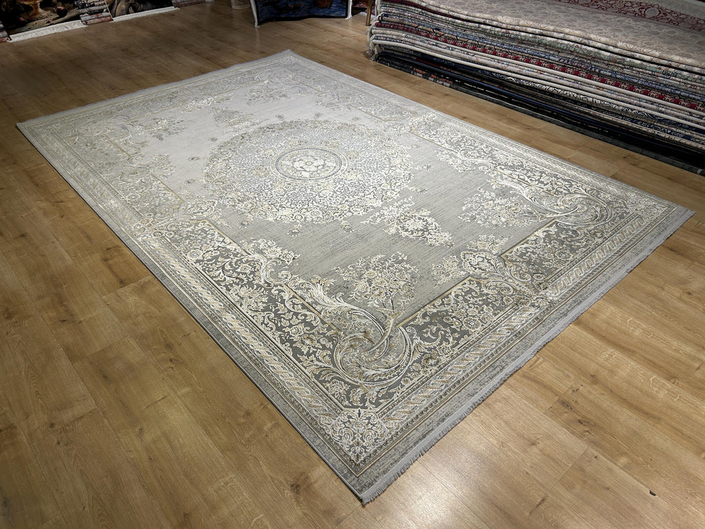 7x10 Gray Bamboo Rug, Vintage Medallion Design Carpet