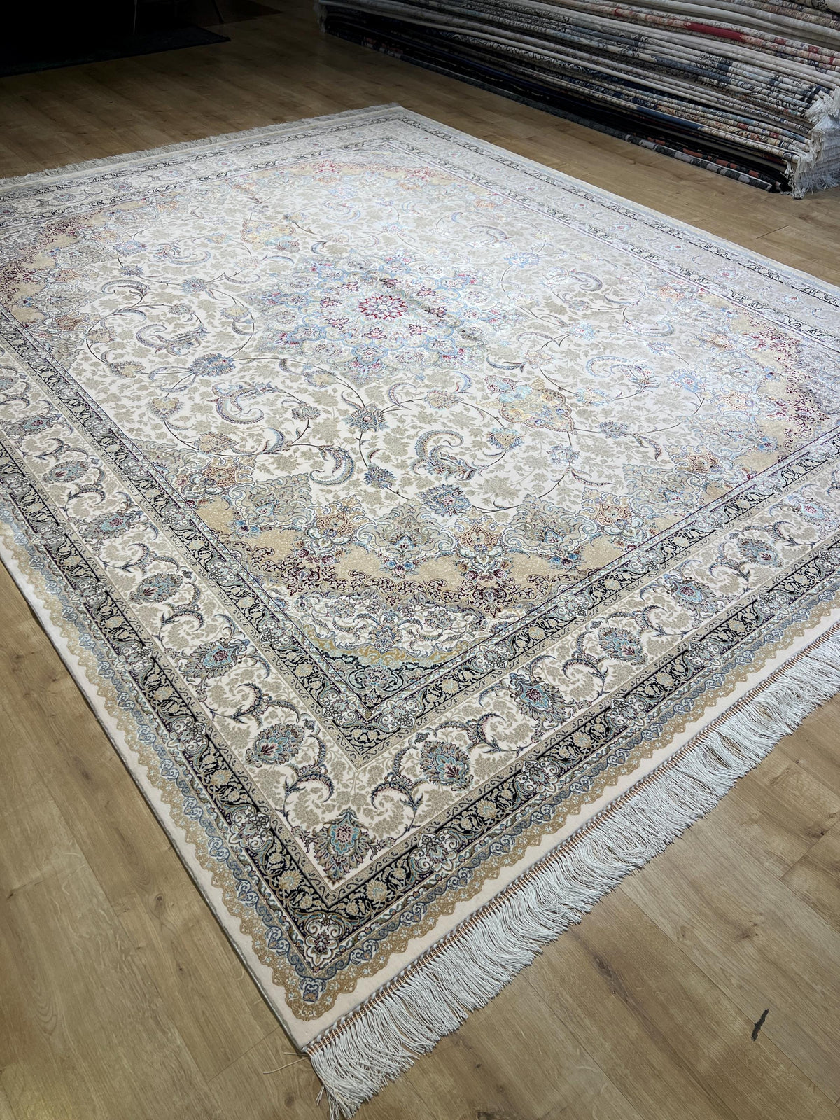 8x10ft Beige Floral Silk Rug, Classic Medallion Oriental Area Rug, Living Room Carpet
