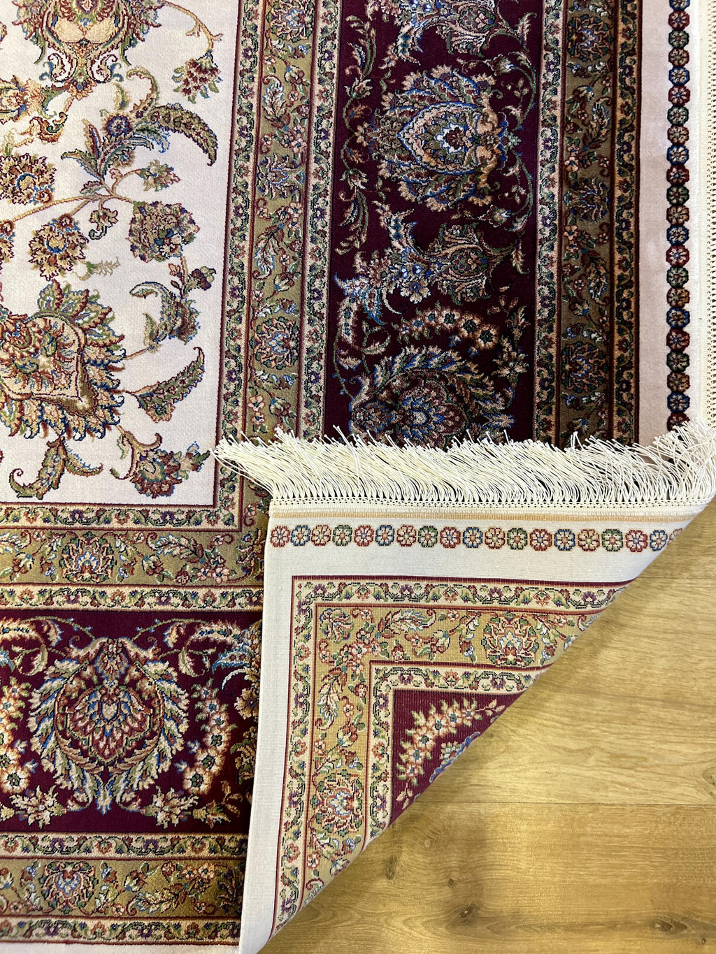 7x10 ft Turkish Silk Rug, Red Beige Floral Carpet