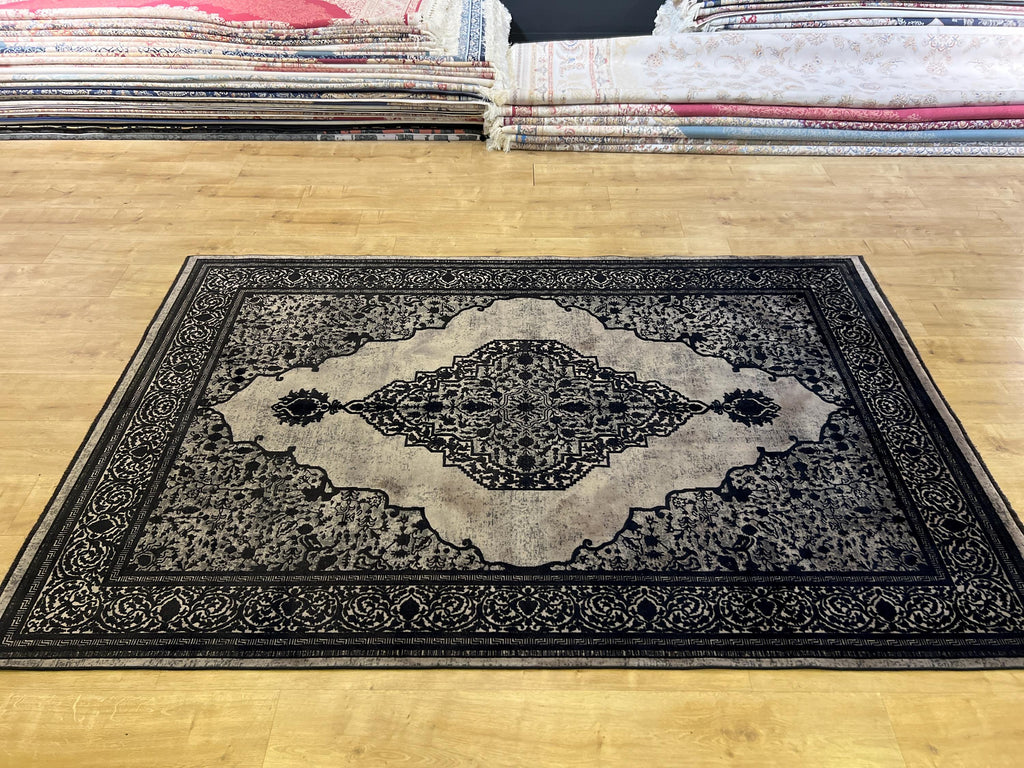 Black Bamboo Area Rug, Turkish Carpet, 5x8 ft
