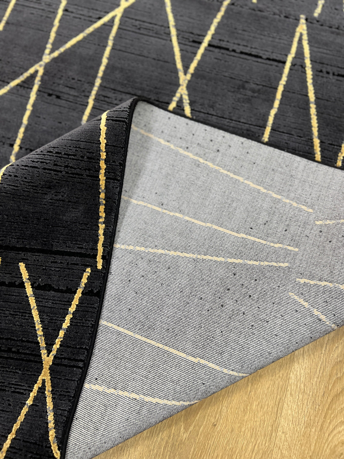 Modern Turkish Black Rug, Bamboo Acrylic, 5x8 ft