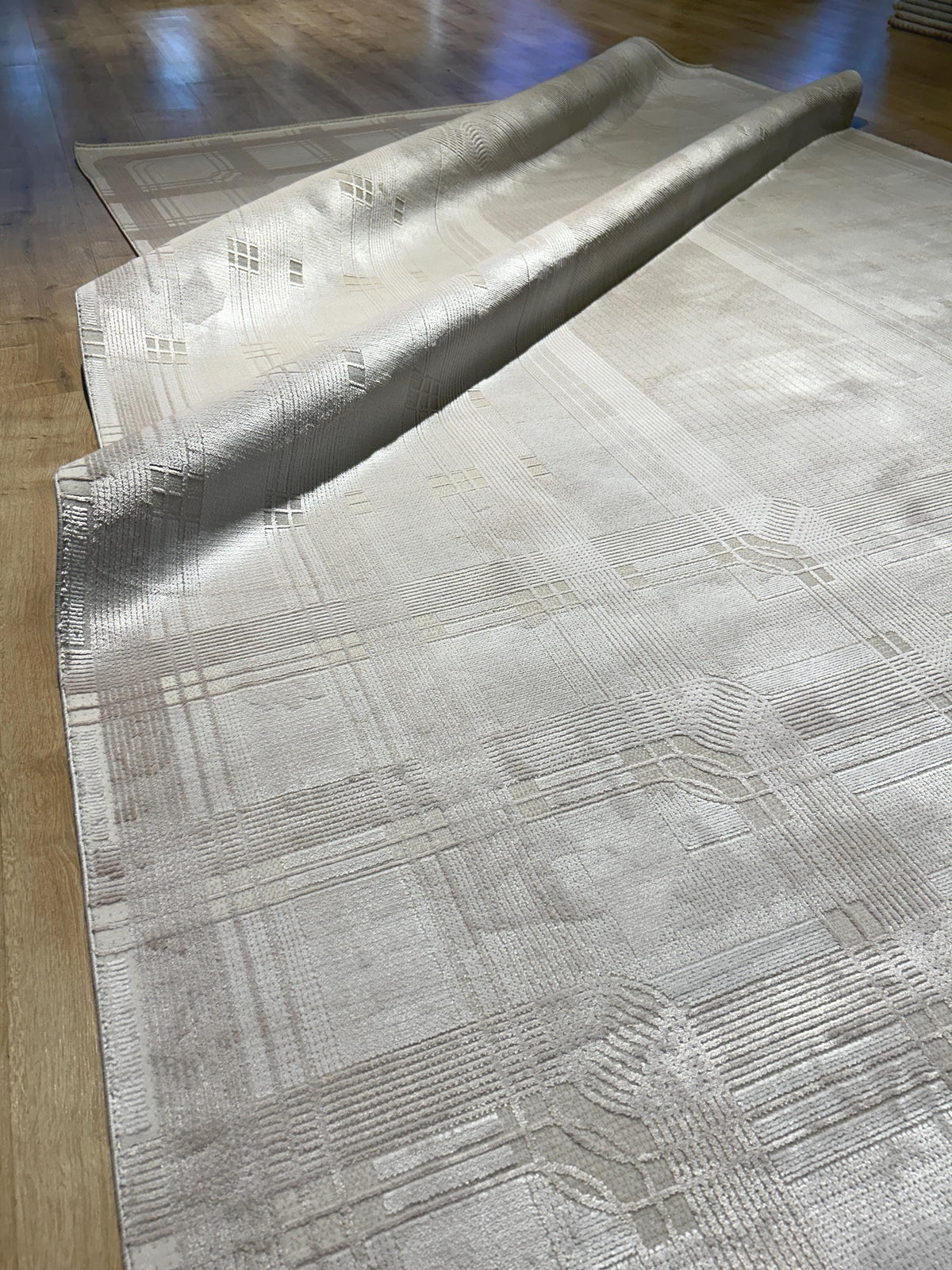 Beige Cream Bamboo Rug, Striped Minimalist Modern Rug, Oversize Carpet
