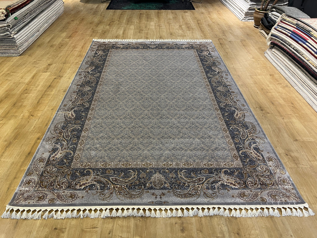 Gray Gold Modal Silk Rug, Turkish Carpet, 7x10 ft