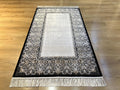 Cream Silk Rug with Black Border, 3x5 ft, Classic Luxury Small Rug