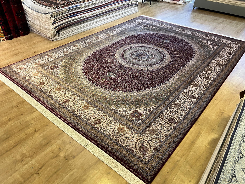 Red Medallion Silk Rug, 10x13 ft, Large Classic Traditional Area Rug