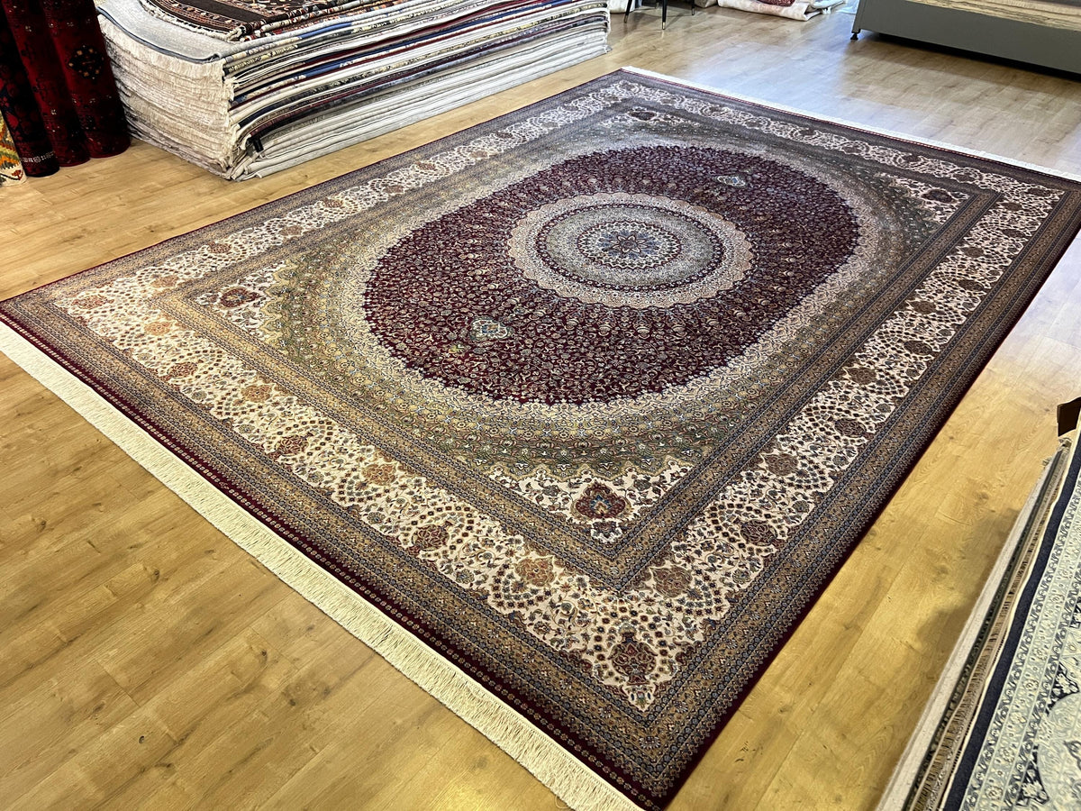 Red Medallion Silk Rug, 10x13 ft, Large Classic Traditional Area Rug