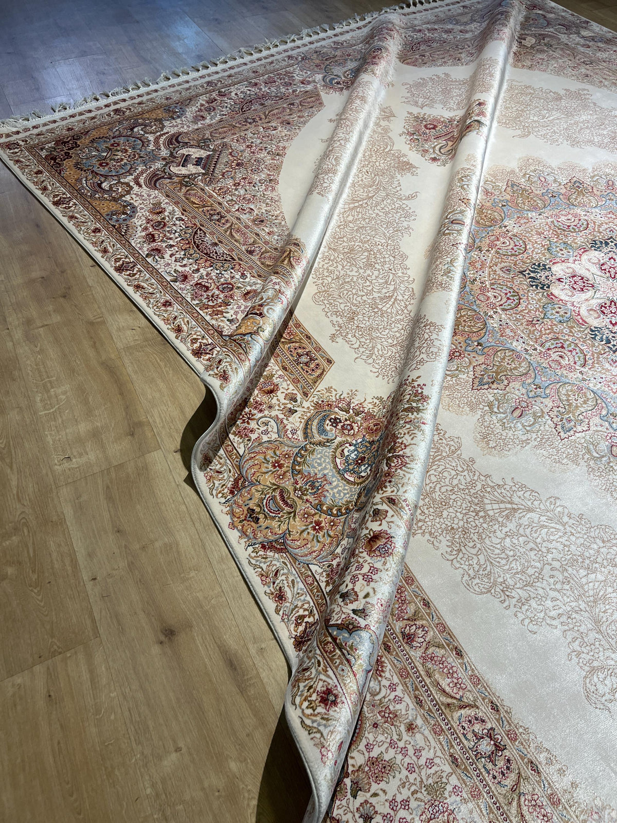 Cream Medallion Silk Rug, Turkish Style Home DEcor, 8x11 ft