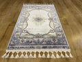 2x3 Ft Gray Silk Rug, Gold And Blue Medallion Pattern, Small Gift Rug, Tapestry