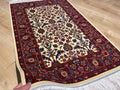 Cream Small Silk Rug, Red Bordered Floral Silk Mat, Luxury Home Decor